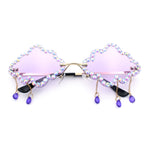 Womens Rimless Rhinestone Cloud Shape Raindrop Tassel Sunglasses