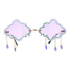 Womens Rimless Rhinestone Cloud Shape Raindrop Tassel Sunglasses