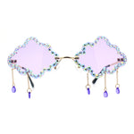 Womens Rimless Rhinestone Cloud Shape Raindrop Tassel Sunglasses