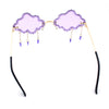 Womens Rimless Rhinestone Cloud Shape Raindrop Tassel Sunglasses
