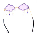 Womens Rimless Rhinestone Cloud Shape Raindrop Tassel Sunglasses