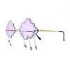Womens Rimless Rhinestone Cloud Shape Raindrop Tassel Sunglasses