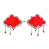 Womens Rimless Rhinestone Cloud Shape Raindrop Tassel Sunglasses