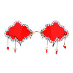 Womens Rimless Rhinestone Cloud Shape Raindrop Tassel Sunglasses