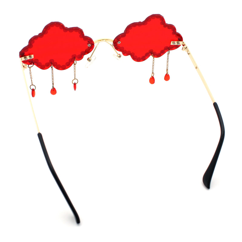 Womens Rimless Rhinestone Cloud Shape Raindrop Tassel Sunglasses