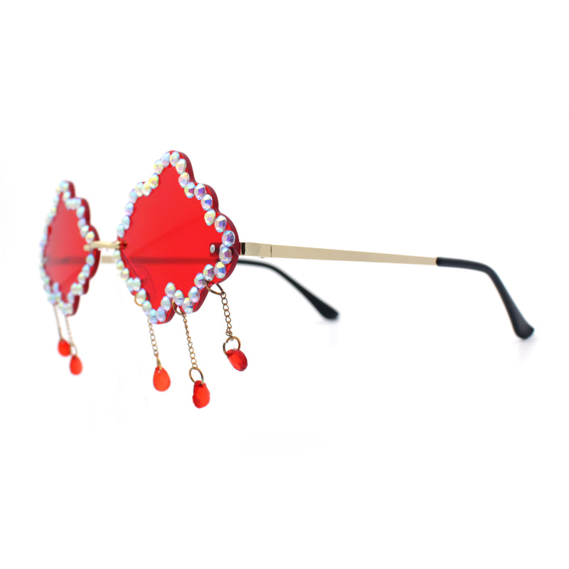 Womens Rimless Rhinestone Cloud Shape Raindrop Tassel Sunglasses