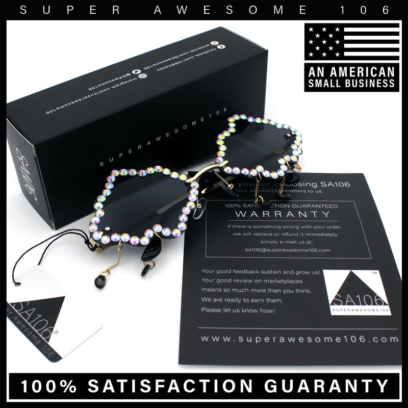 Womens Rimless Rhinestone Cloud Shape Raindrop Tassel Sunglasses