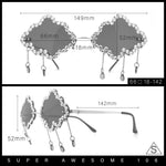 Womens Rimless Rhinestone Cloud Shape Raindrop Tassel Sunglasses