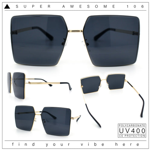Womens Large Rectangle Thin Metal Rim Butterfly Minimal Sunglasses