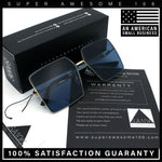 90s Classic Curved Wrap Lens Rectangle Plastic Luxury Fashion Sunglasses All Black