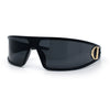 90s Classic Curved Wrap Lens Rectangle Plastic Luxury Fashion Sunglasses All Black