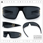 90s Classic Curved Wrap Lens Rectangle Plastic Luxury Fashion Sunglasses All Black
