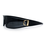 90s Classic Curved Wrap Lens Rectangle Plastic Luxury Fashion Sunglasses All Black