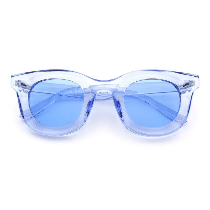 Cute Retro Super Thick Bevel Horn Rim Round Nerdy Hipster Sunglasses