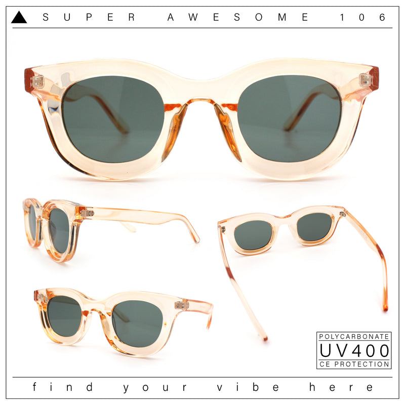 Cute Retro Super Thick Bevel Horn Rim Round Nerdy Hipster Sunglasses