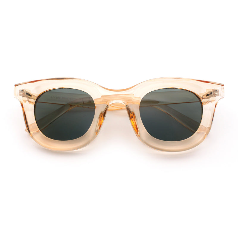 Cute Retro Super Thick Bevel Horn Rim Round Nerdy Hipster Sunglasses