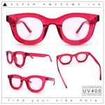 Cute Retro Super Thick Bevel Horn Rim Round Nerdy Hipster Sunglasses