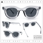 Cute Retro Super Thick Bevel Horn Rim Round Nerdy Hipster Sunglasses