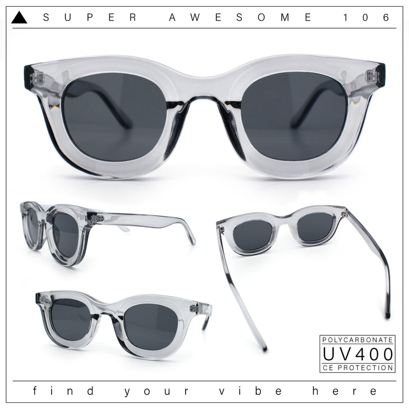 Cute Retro Super Thick Bevel Horn Rim Round Nerdy Hipster Sunglasses
