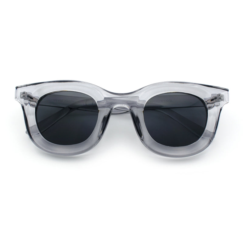 Cute Retro Super Thick Bevel Horn Rim Round Nerdy Hipster Sunglasses
