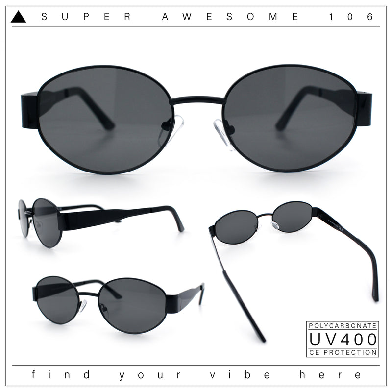 Classic 90s Oval Metal Rim Thick Mid Temple Fashion Sunglasses