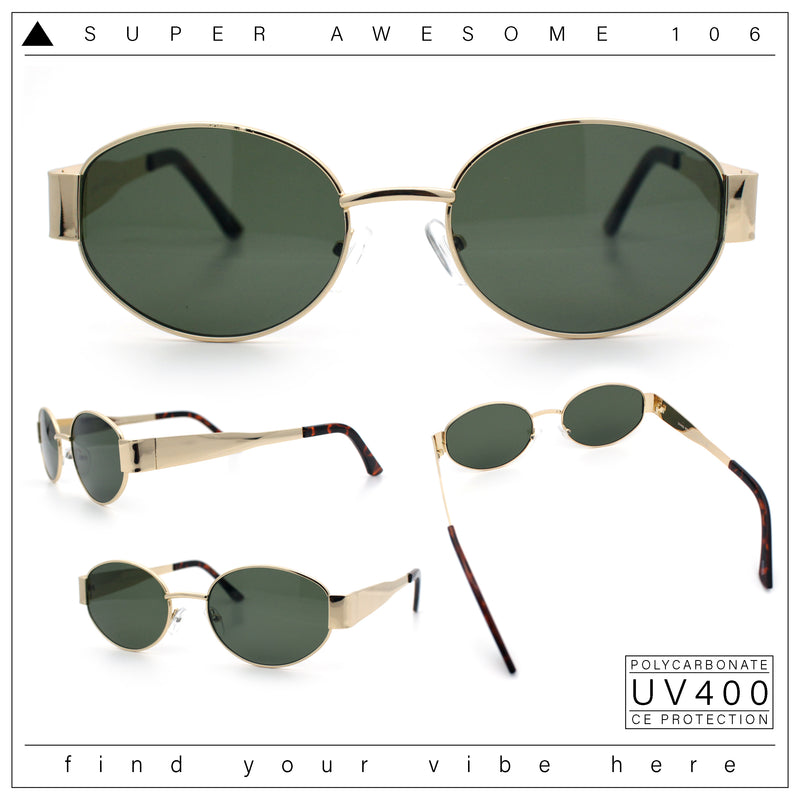 Classic 90s Oval Metal Rim Thick Mid Temple Fashion Sunglasses