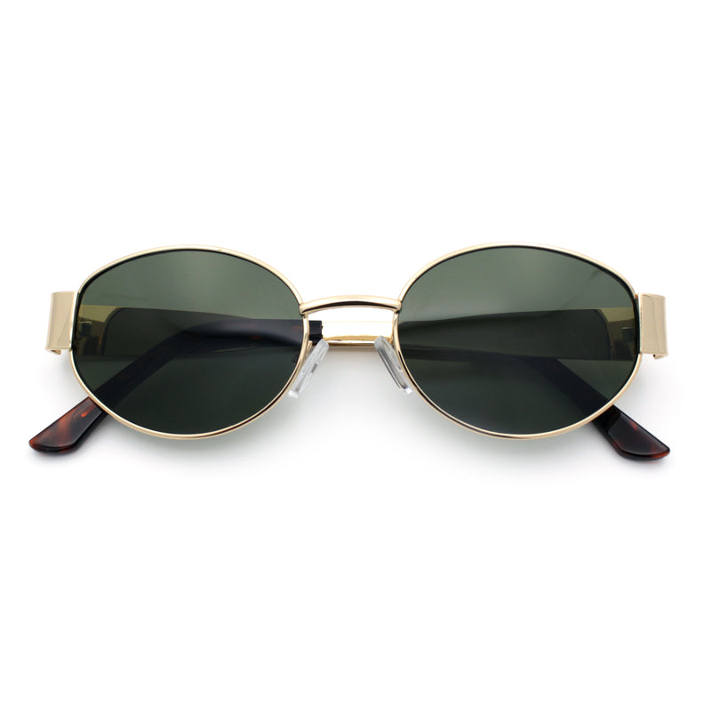 Classic 90s Oval Metal Rim Thick Mid Temple Fashion Sunglasses