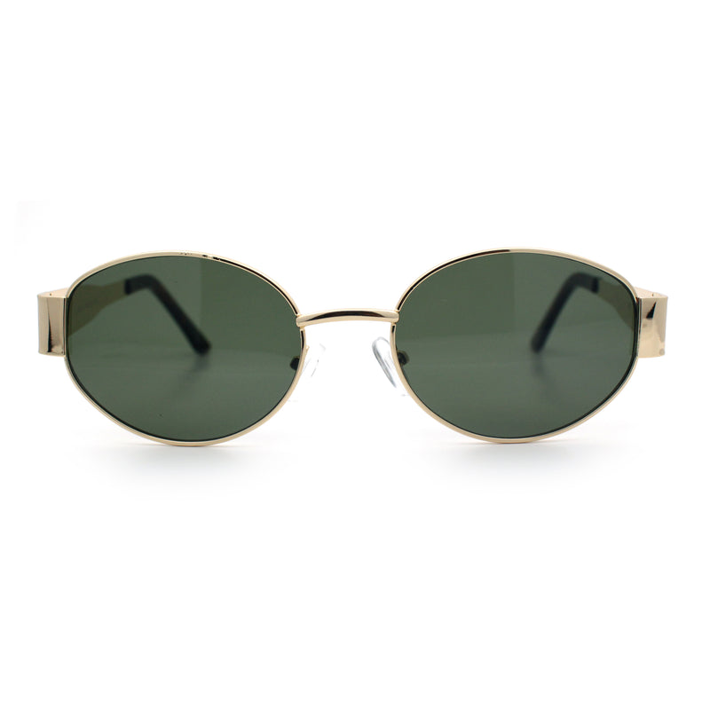 Classic 90s Oval Metal Rim Thick Mid Temple Fashion Sunglasses