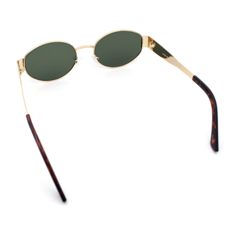 Classic 90s Oval Metal Rim Thick Mid Temple Fashion Sunglasses