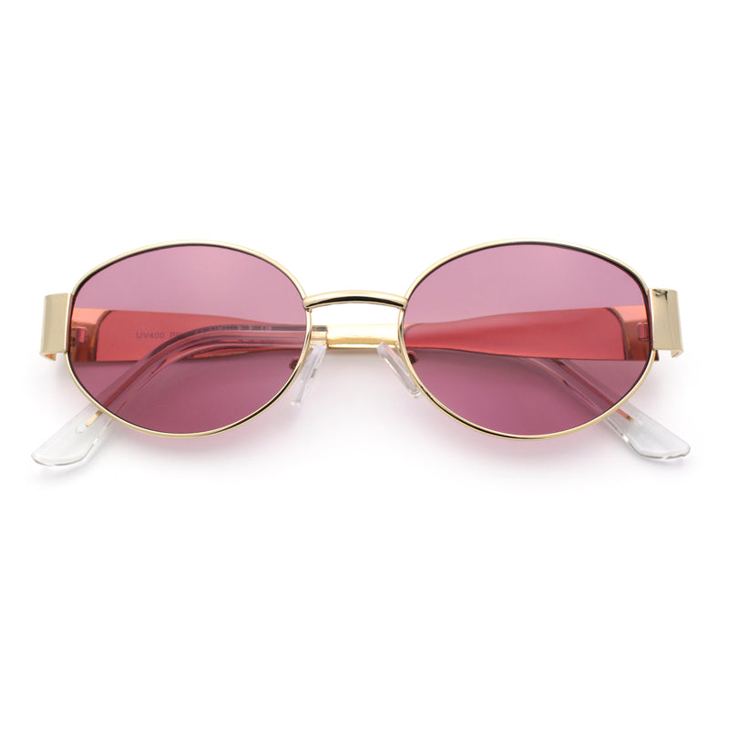 Classic 90s Oval Metal Rim Thick Mid Temple Fashion Sunglasses