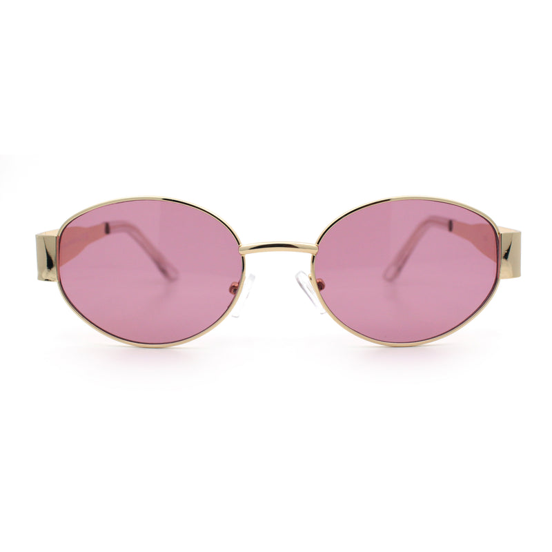 Classic 90s Oval Metal Rim Thick Mid Temple Fashion Sunglasses