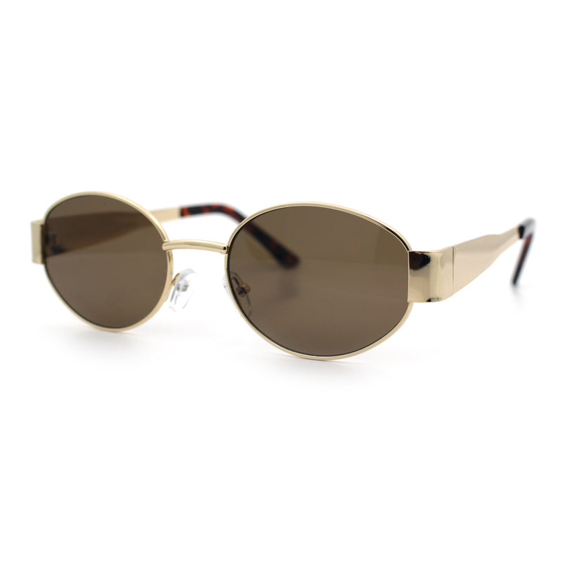 Classic 90s Oval Metal Rim Thick Mid Temple Fashion Sunglasses