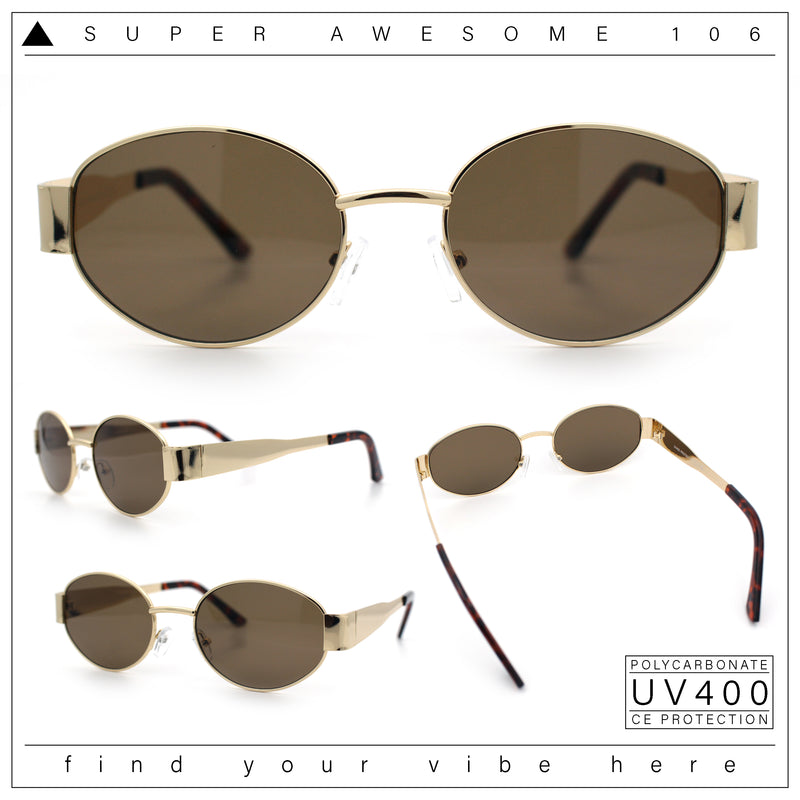 Classic 90s Oval Metal Rim Thick Mid Temple Fashion Sunglasses