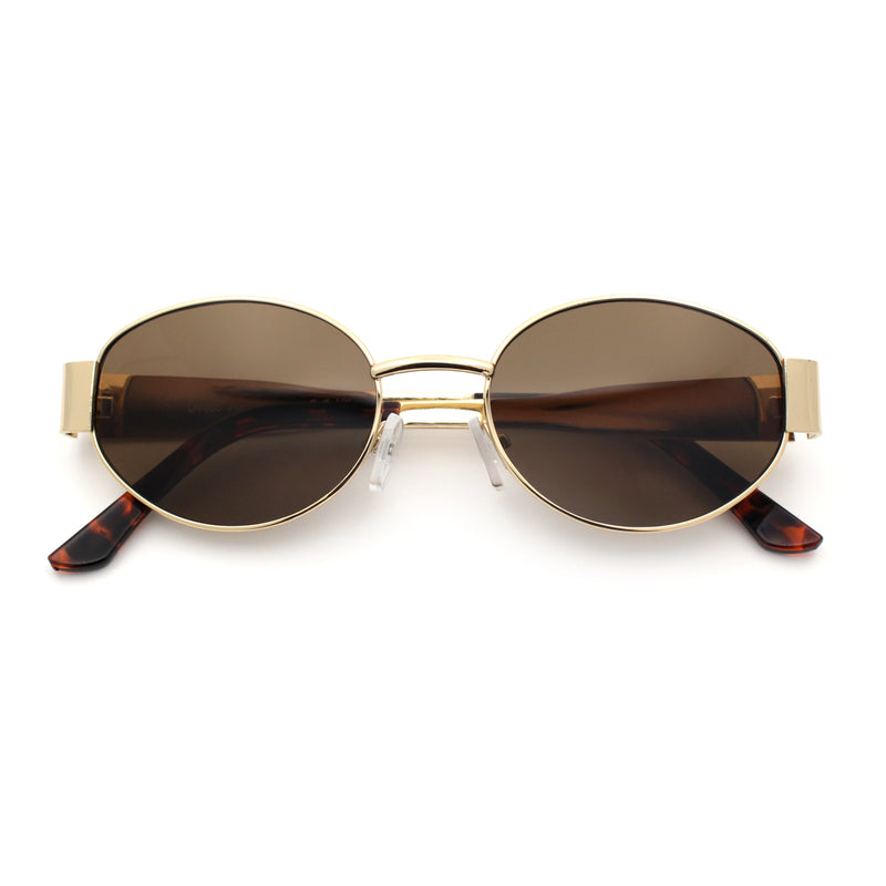 Classic 90s Oval Metal Rim Thick Mid Temple Fashion Sunglasses