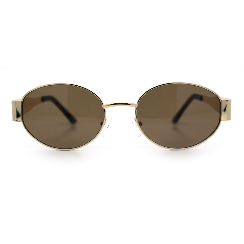 Classic 90s Oval Metal Rim Thick Mid Temple Fashion Sunglasses