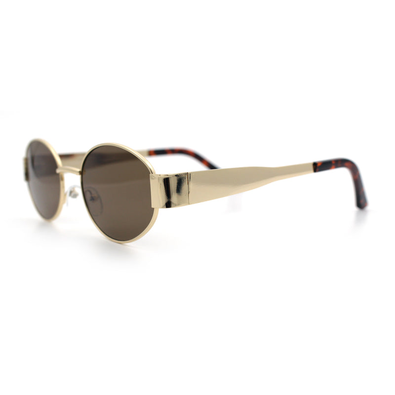 Classic 90s Oval Metal Rim Thick Mid Temple Fashion Sunglasses