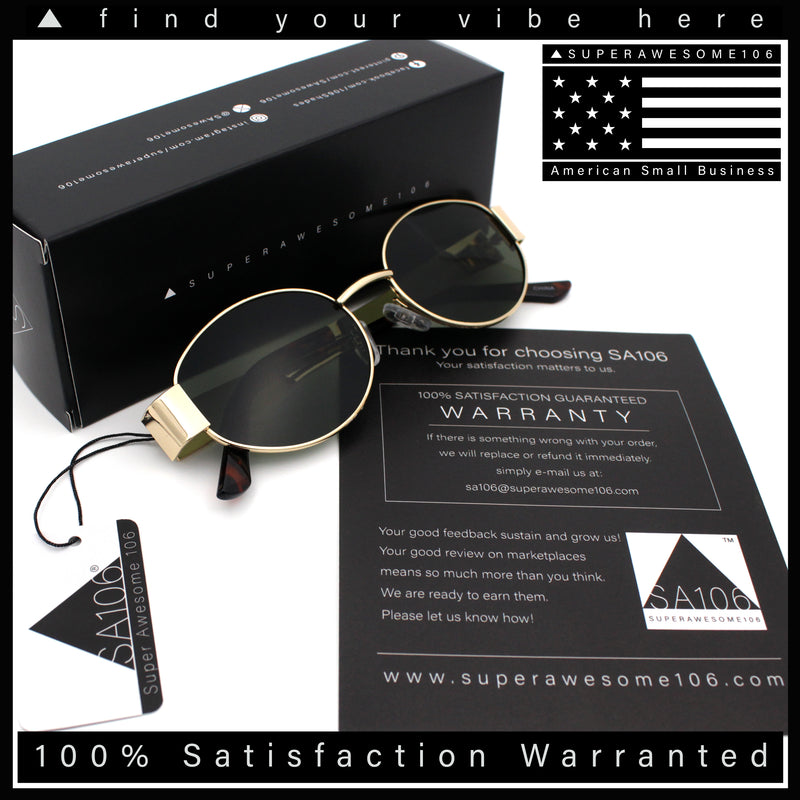 Classic 90s Oval Metal Rim Thick Mid Temple Fashion Sunglasses