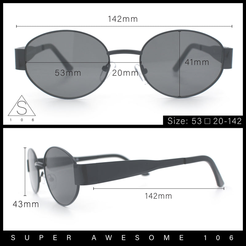 Classic 90s Oval Metal Rim Thick Mid Temple Fashion Sunglasses