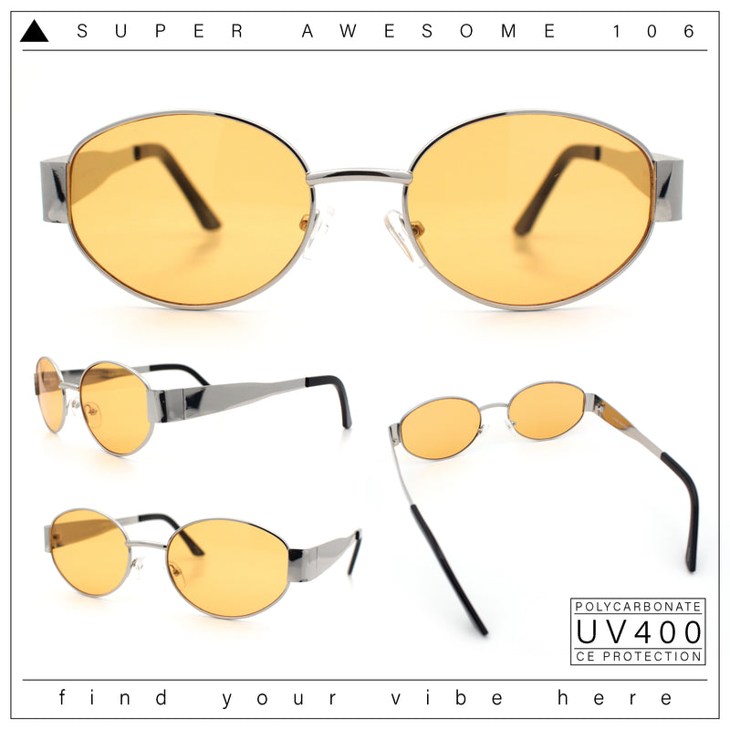 Classic 90s Oval Metal Rim Thick Mid Temple Fashion Sunglasses