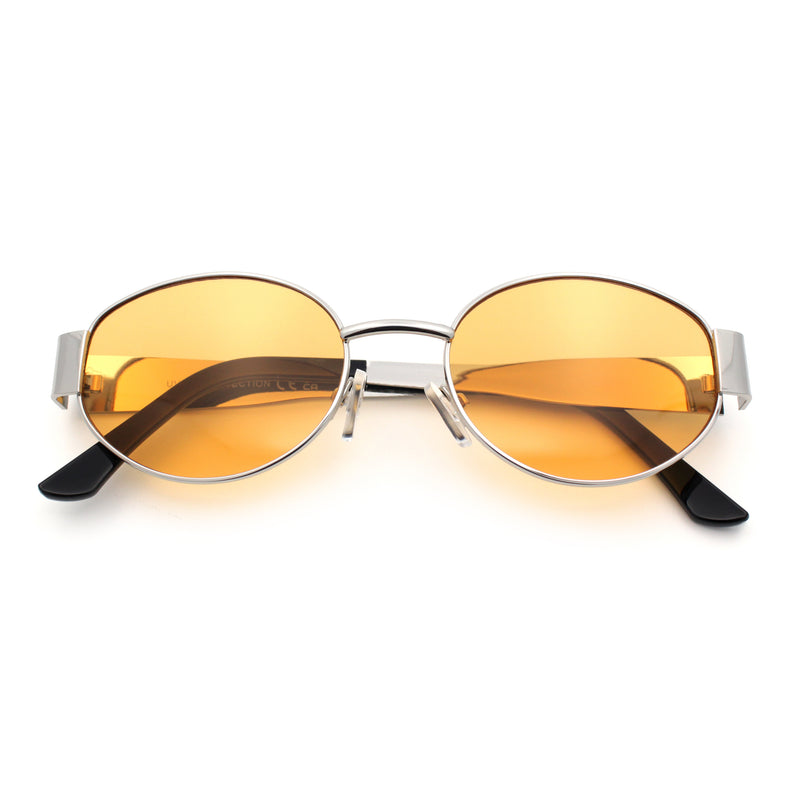 Classic 90s Oval Metal Rim Thick Mid Temple Fashion Sunglasses