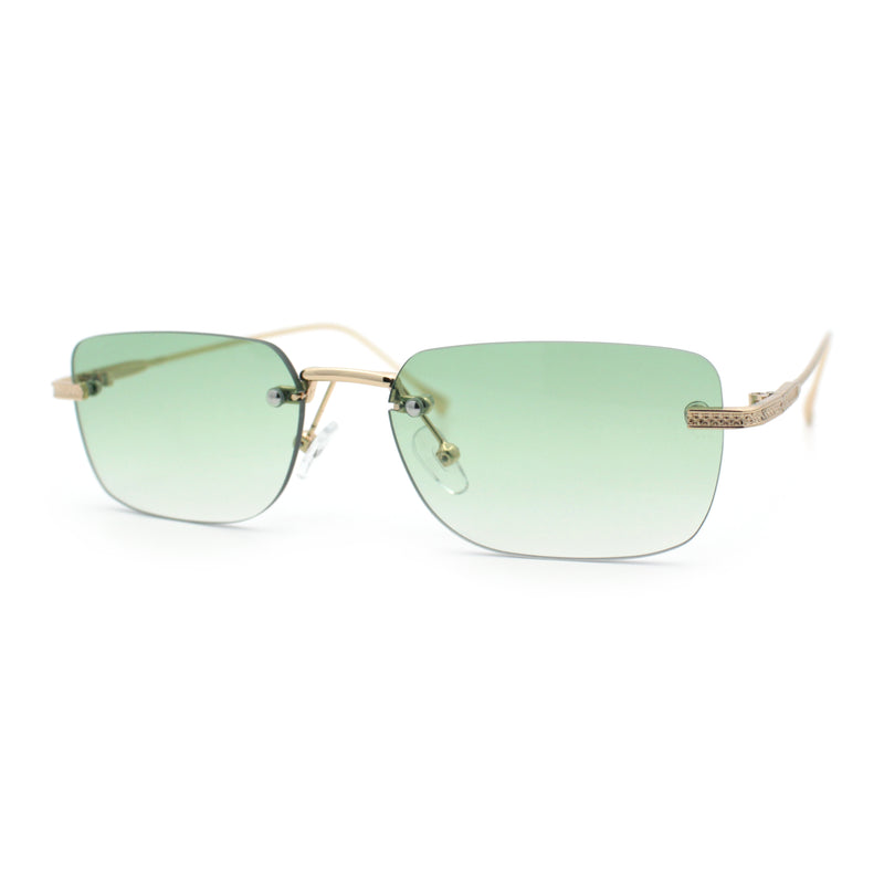 Retro Luxe Rimless Rectangle Metal Frame 90s Fashion Sunglasses