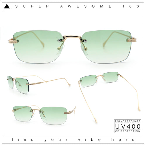 Retro Luxe Rimless Rectangle Metal Frame 90s Fashion Sunglasses