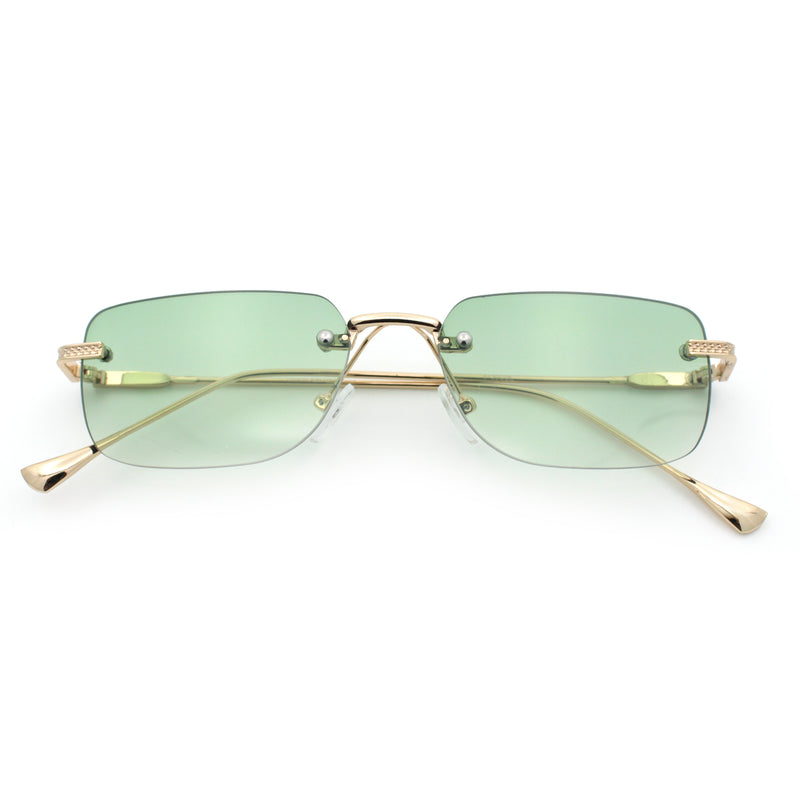 Retro Luxe Rimless Rectangle Metal Frame 90s Fashion Sunglasses
