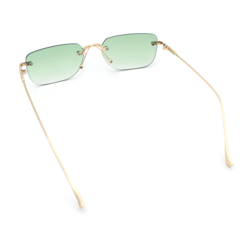 Retro Luxe Rimless Rectangle Metal Frame 90s Fashion Sunglasses
