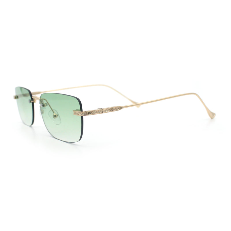 Retro Luxe Rimless Rectangle Metal Frame 90s Fashion Sunglasses
