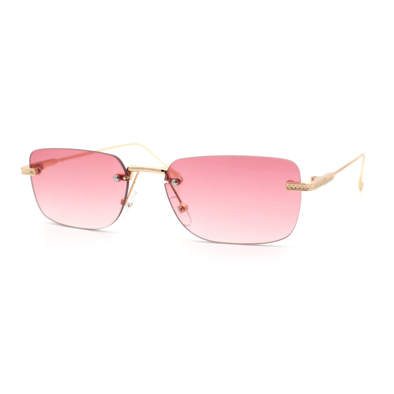 Retro Luxe Rimless Rectangle Metal Frame 90s Fashion Sunglasses