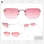 Retro Luxe Rimless Rectangle Metal Frame 90s Fashion Sunglasses