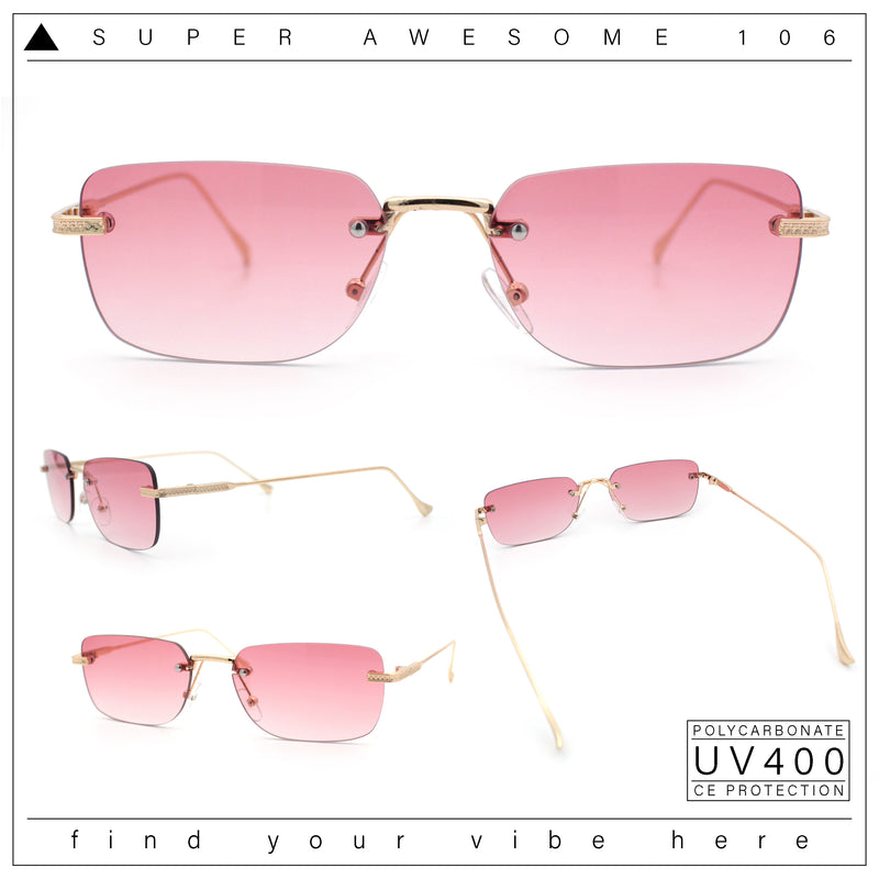 Retro Luxe Rimless Rectangle Metal Frame 90s Fashion Sunglasses