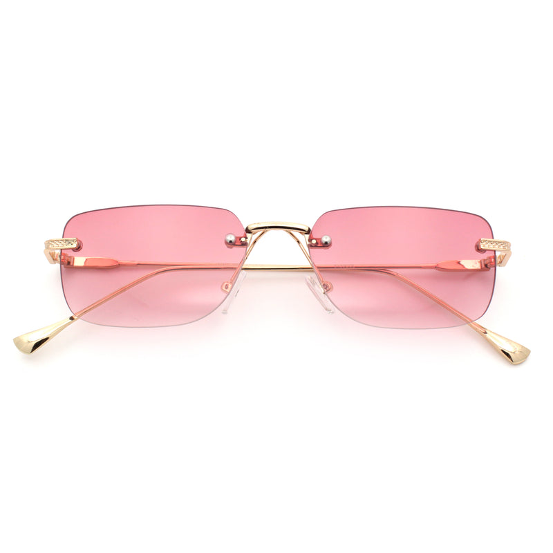 Retro Luxe Rimless Rectangle Metal Frame 90s Fashion Sunglasses