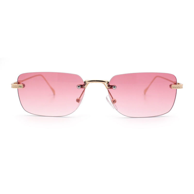 Retro Luxe Rimless Rectangle Metal Frame 90s Fashion Sunglasses